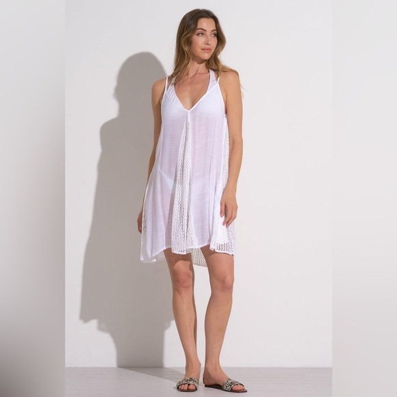 Elan brand White Crochet-Trim Swim Cover-Up Dress